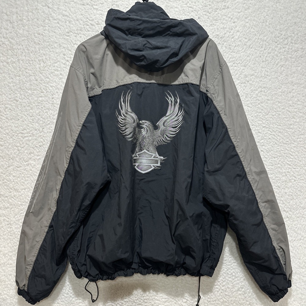 Harley-Davidson Men's Motorcycle Jacket Size‎ XL Black Gray Nylon Eagle Graphic - Picture 2 of 15